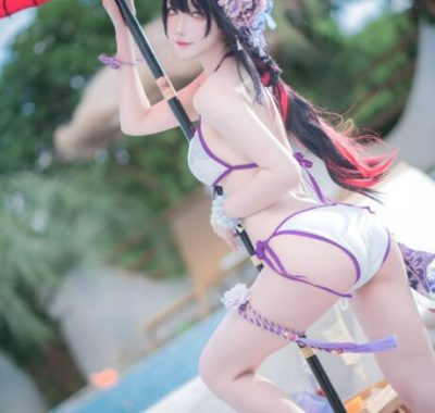 阿包也是兔娘cos图包合集，狐坂若藻COS，妖狐水着造型带来夏日视觉盛宴
